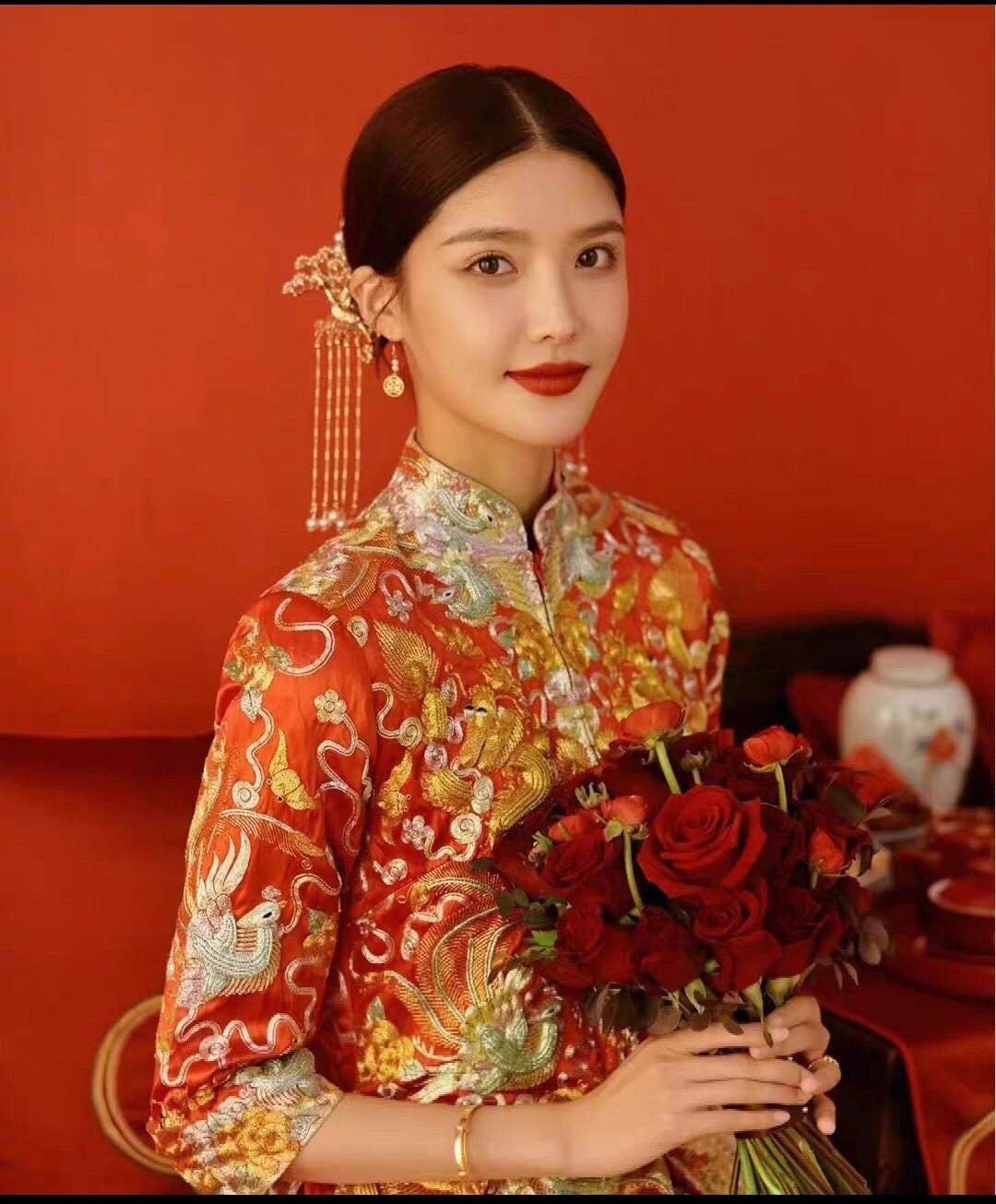 Oriental wedding hair pin/wedding Xi earring