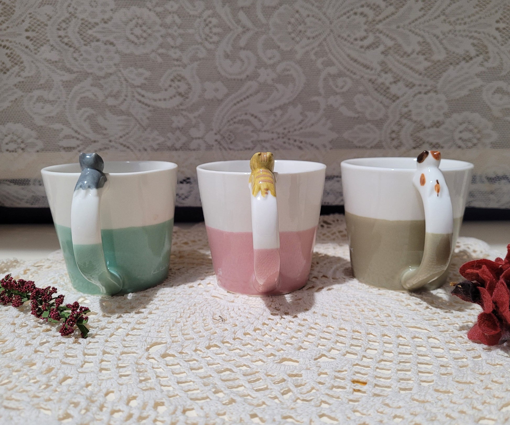 Cute Japanese 3D ceramic cat coffee mugs/cat handle tea cups/kawaii cat cups for cat lovers