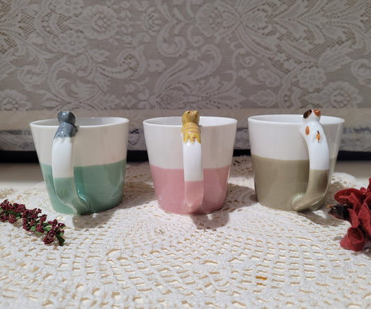 Cute Japanese 3D ceramic cat coffee mugs/cat handle tea cups/kawaii cat cups for cat lovers