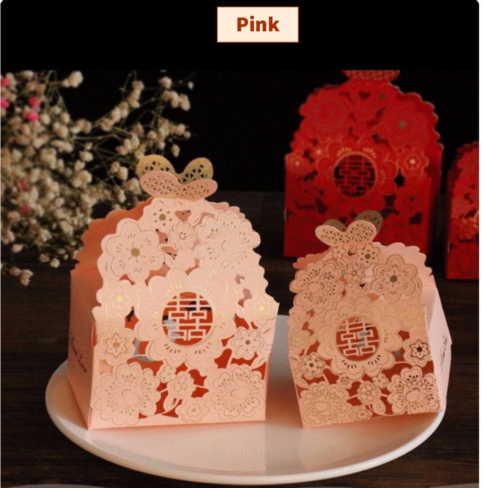 25 Pcs Laser Cut Butterfly Floral Double Happiness Traditional Wedding Favor Boxes/Party Favor Paper Box