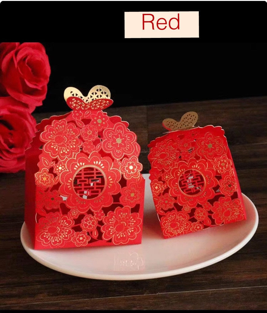 25 Pcs Laser Cut Butterfly Floral Double Happiness Traditional Wedding Favor Boxes/Party Favor Paper Box