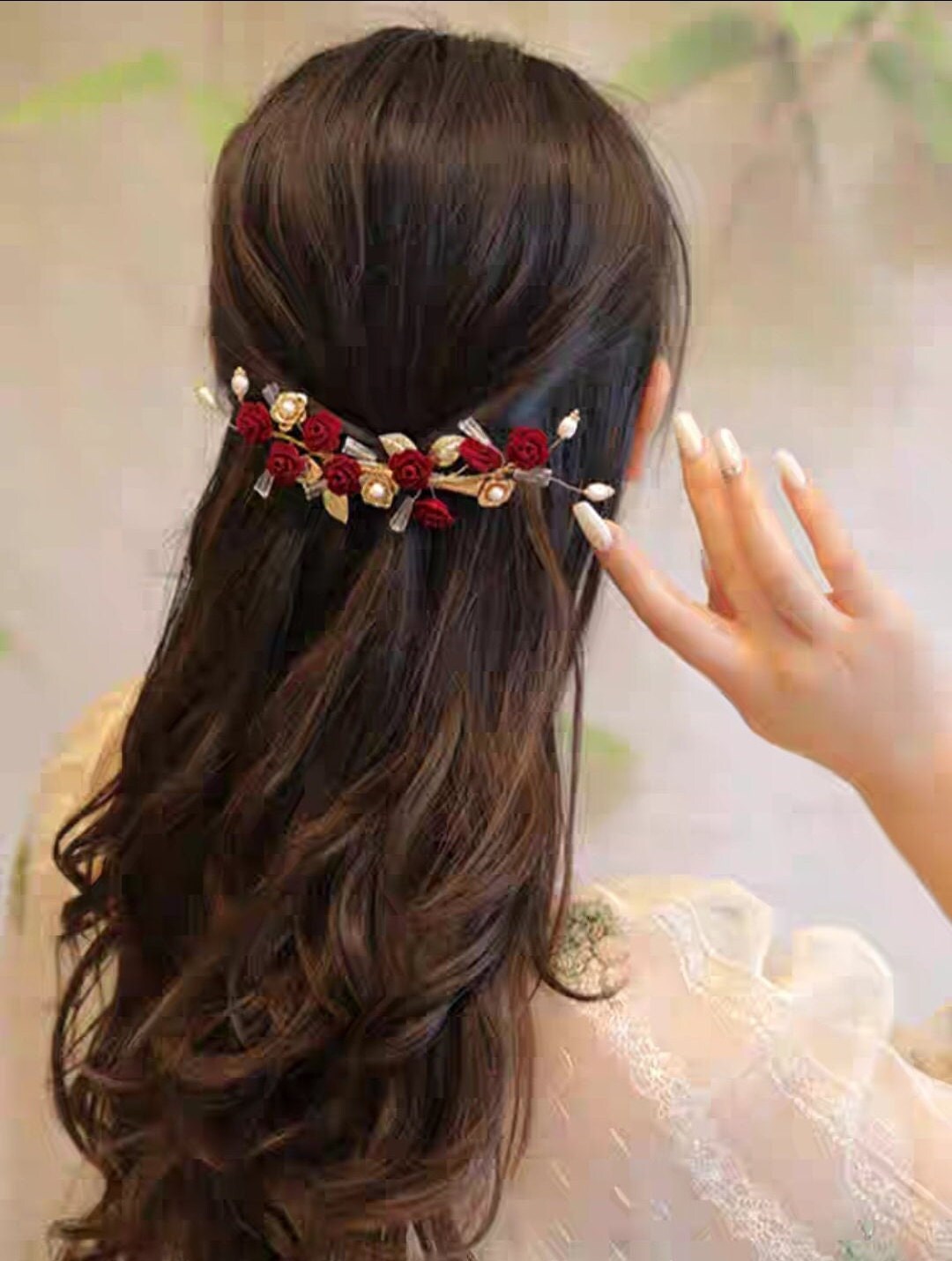 Oriental wedding gold bridal rose with pearl hair pin/hair accessory for tea ceremony/bridal hair piece