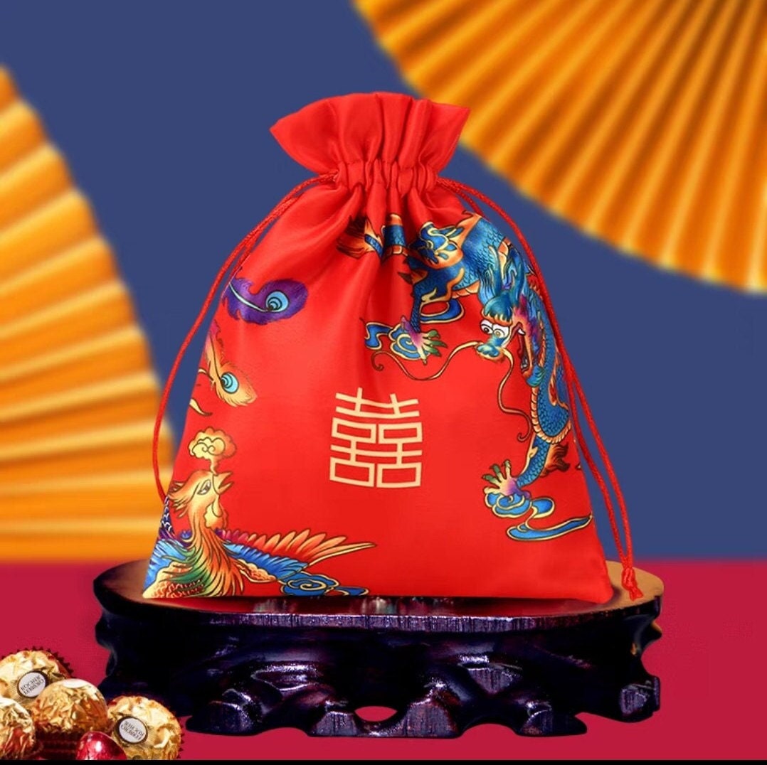 Oriental Wedding Double Happiness Favor Bags/6 pcs Candy Bags/Chocolate Bags