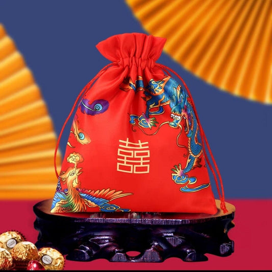 Oriental Wedding Double Happiness Favor Bags/6 pcs Candy Bags/Chocolate Bags