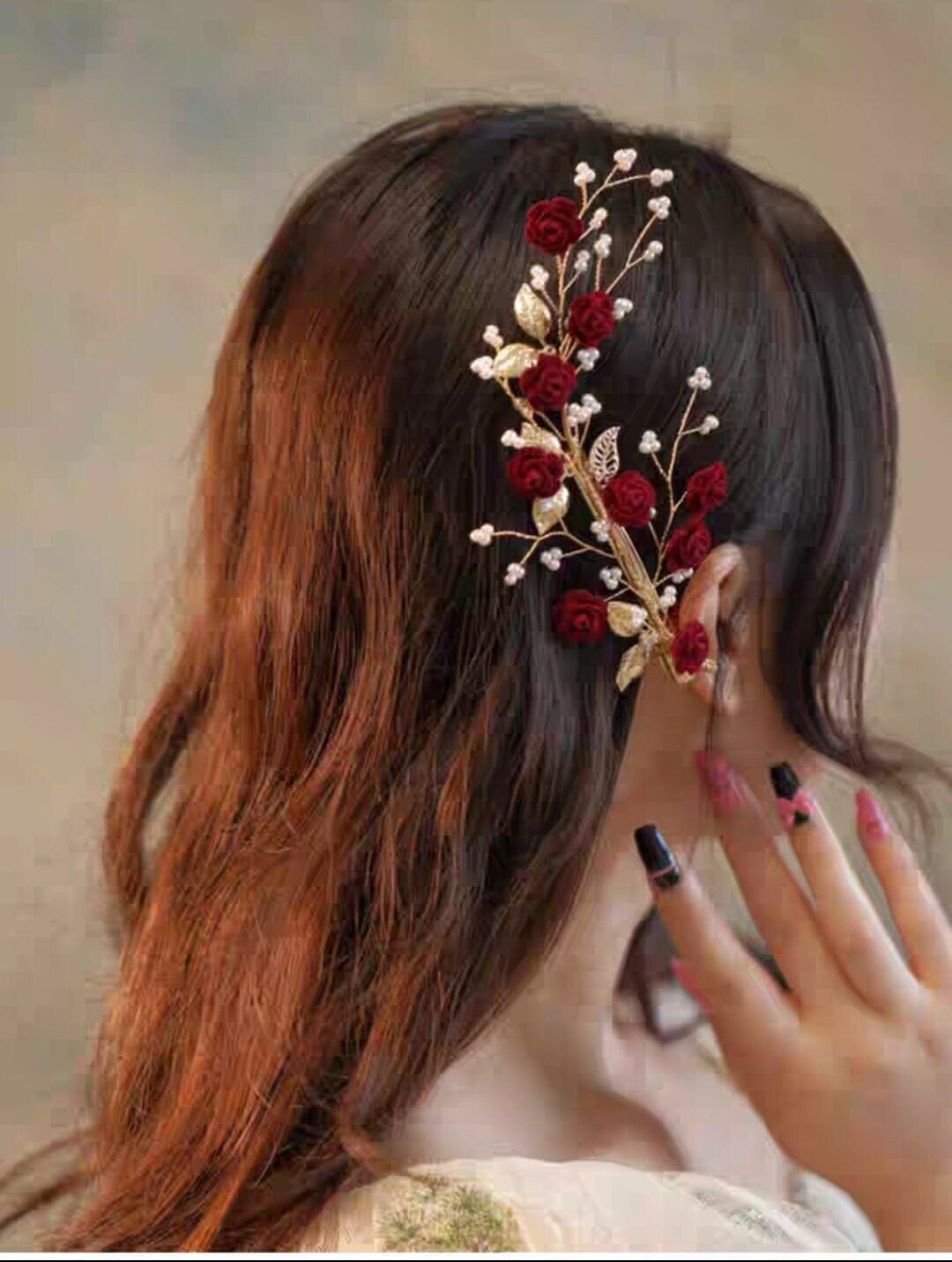 Oriental wedding gold bridal rose with pearl hair pin/hair accessory for tea ceremony/bridal hair piece