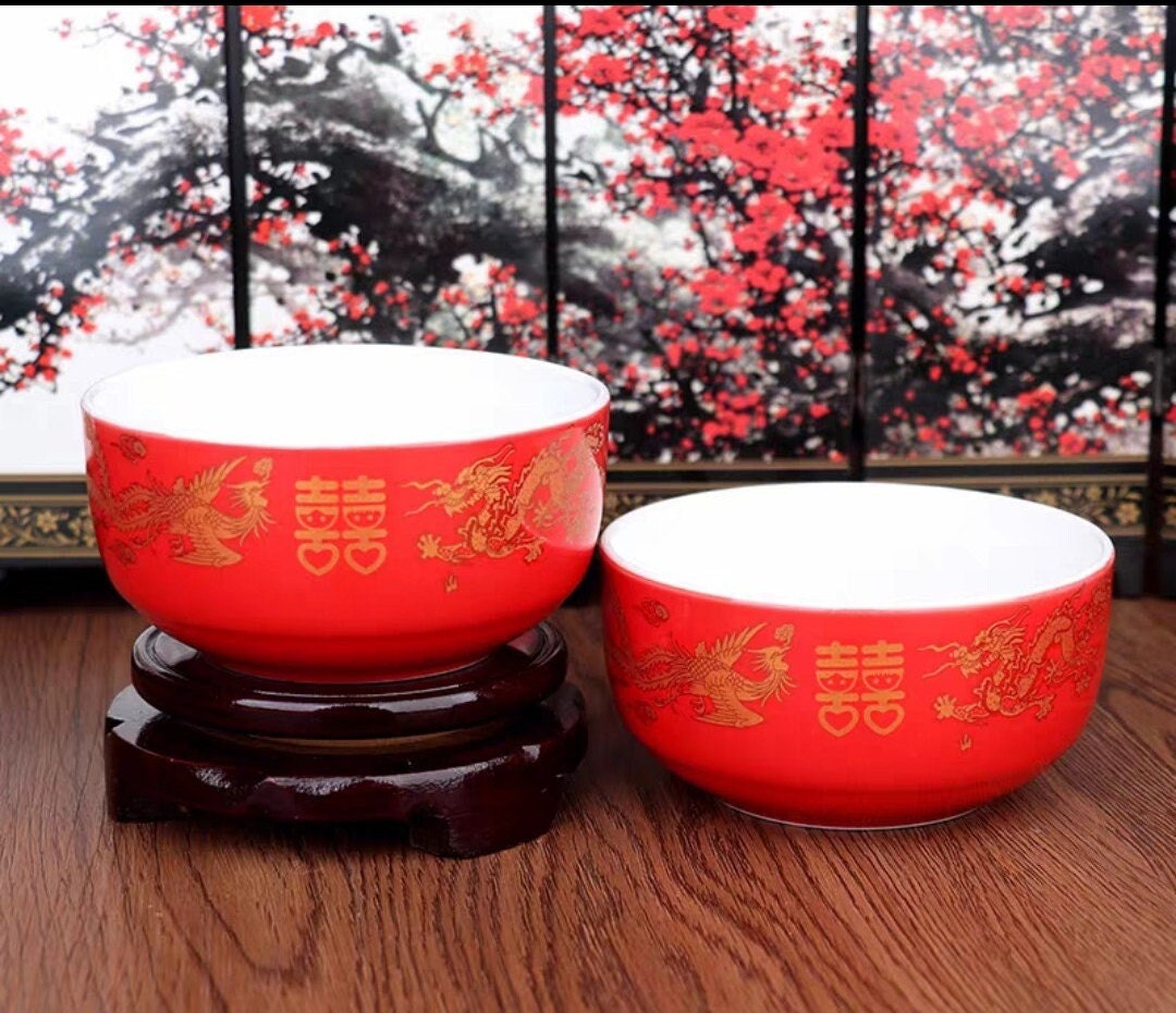 Oriental wedding dragon and phoenix bowl for Chinese wedding, and tea ceremony