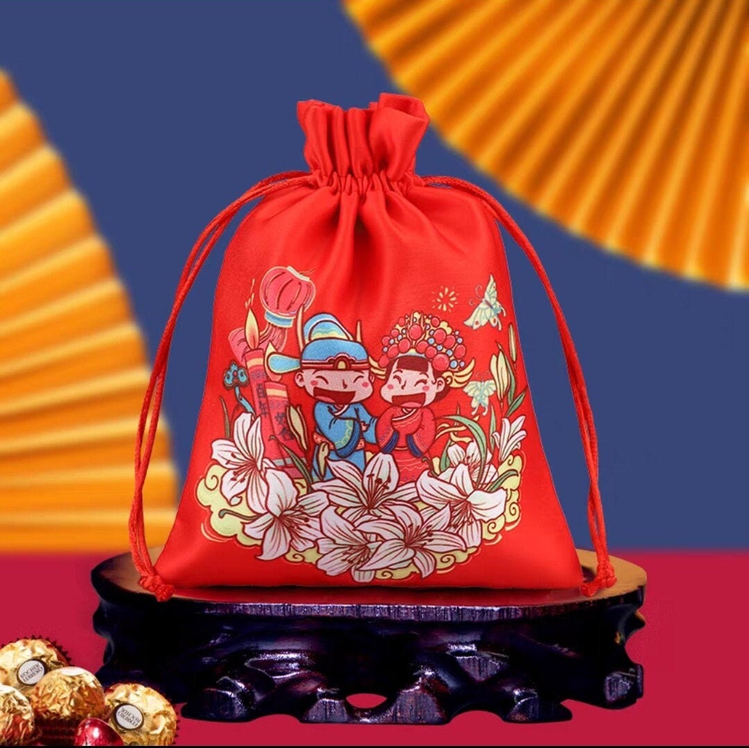 Oriental Wedding Double Happiness Favor Bags/6 pcs Candy Bags/Chocolate Bags