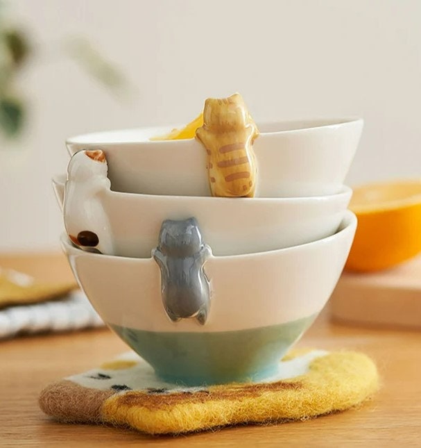 Cute Japanese 3D ceramic cat coffee mugs/cat handle tea cups/kawaii cat cups for cat lovers