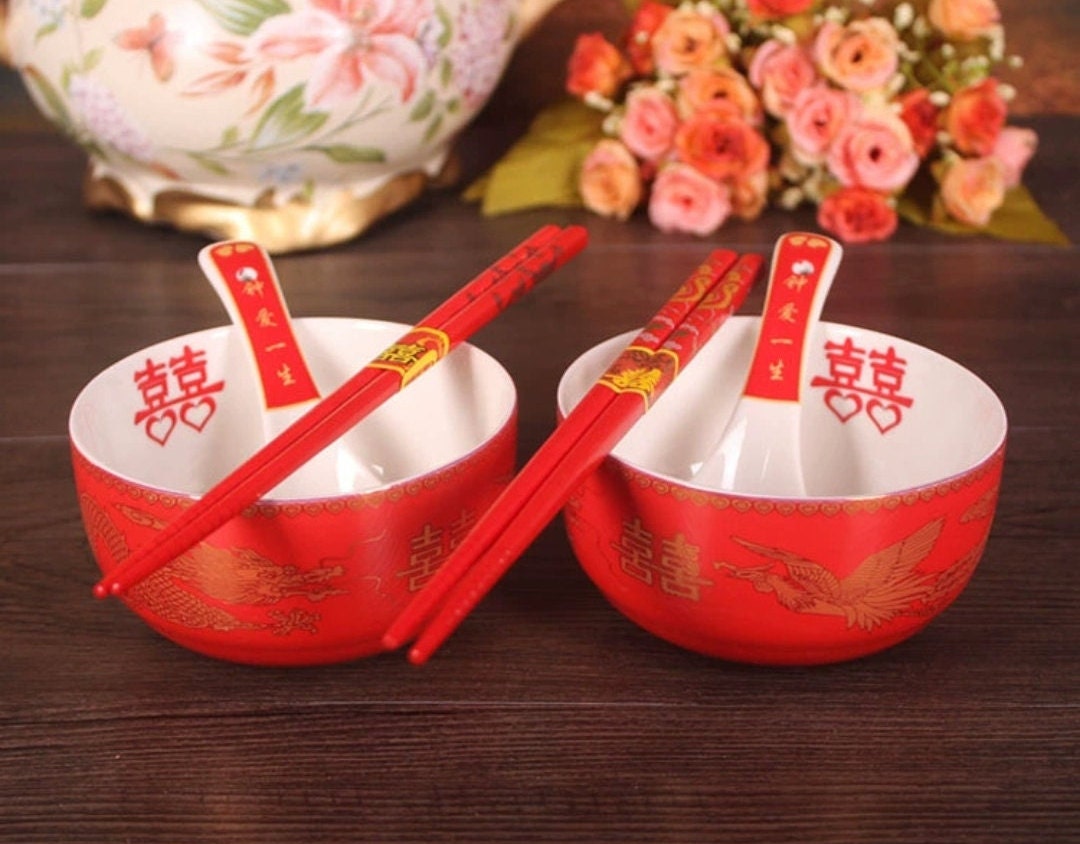 Oriental wedding dragon and phoenix bowl for Chinese wedding, and tea ceremony
