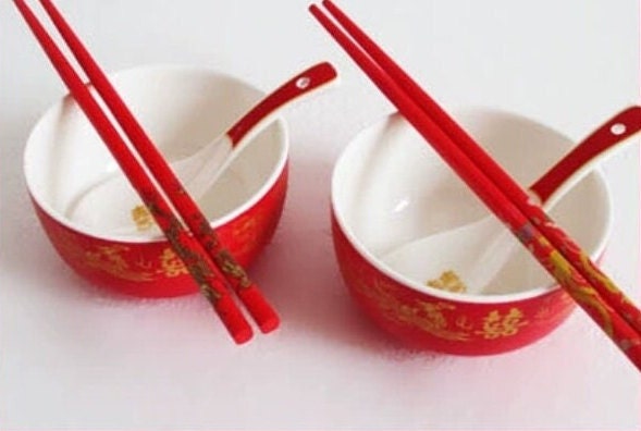 Oriental wedding dragon and phoenix bowl for Chinese wedding, and tea ceremony