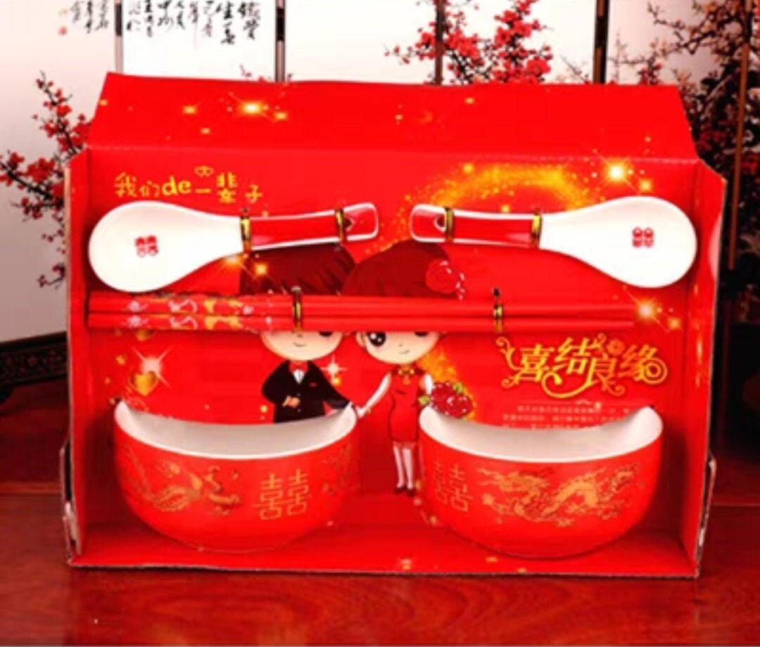 Oriental wedding dragon and phoenix bowl for Chinese wedding, and tea ceremony