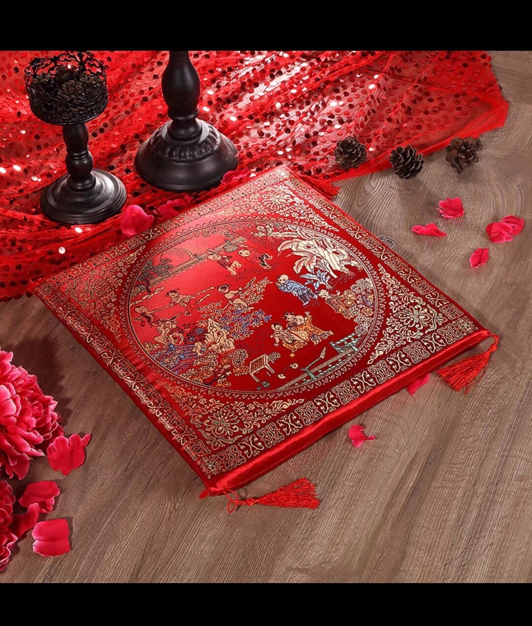 Double Fu Blessing kneeling pad/Cushion-For Tea Ceremony/wedding