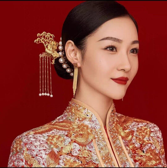 Oriental wedding hair pin/wedding Xi earring