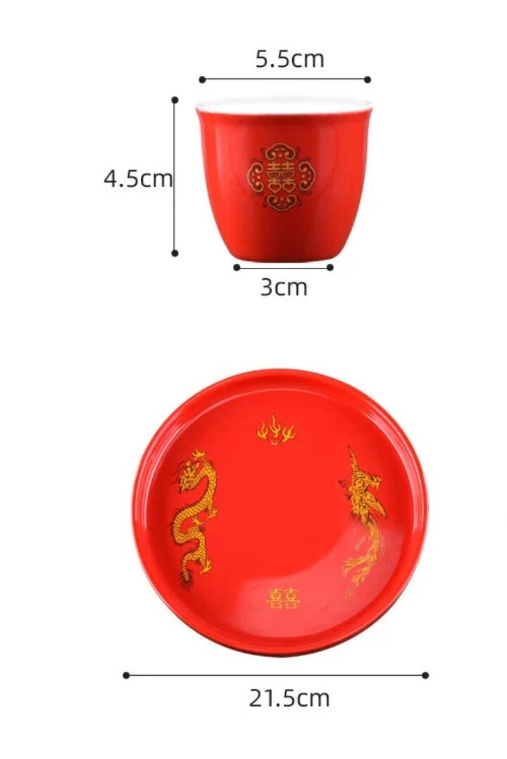 Traditional Wedding Happiness Xi Tea Set With Tray For Tea Ceremony