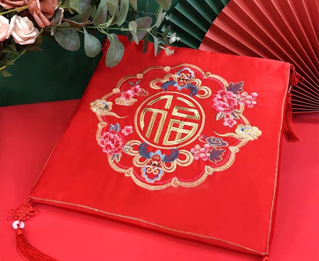 Oriental wedding double happiness kneeling pad with tassels for tea ceremony/cushions/fu kneeling pad/a pair