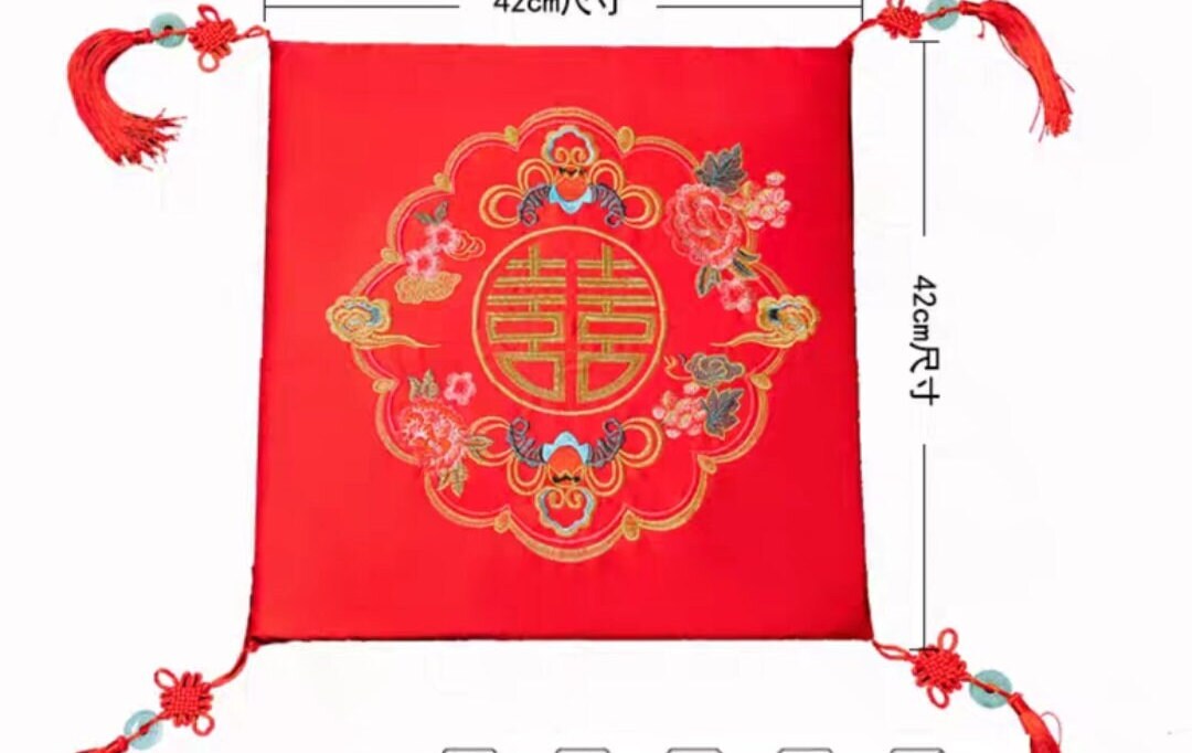 Oriental wedding double happiness kneeling pad with tassels for tea ceremony/cushions/fu kneeling pad/a pair