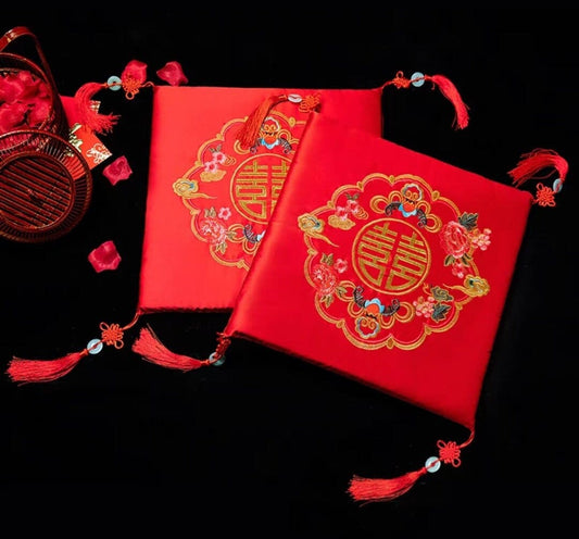 Oriental wedding double happiness kneeling pad with tassels for tea ceremony/cushions/fu kneeling pad/a pair